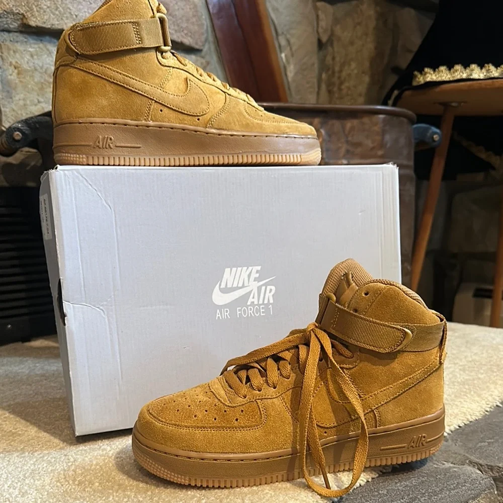 Nike Air Force 1 High Tops in Mustard Suede (Size 6.5Y) - Picture 17 of 17